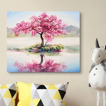 

Painting By Numbers Tree Reflection in water Landscape Kit Acrylic Paint On Canvas Wall Art Picture By Numbers For Home Decor