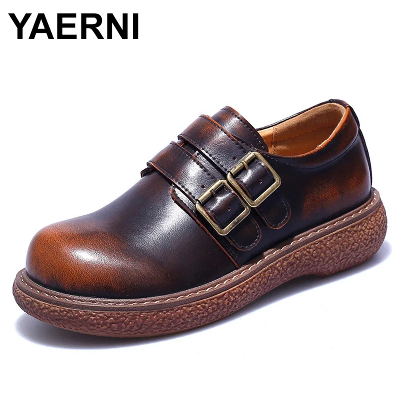 Женские винтажные Туфли оксфорды yaerni100% из натуральной коровьей кожи весна осень