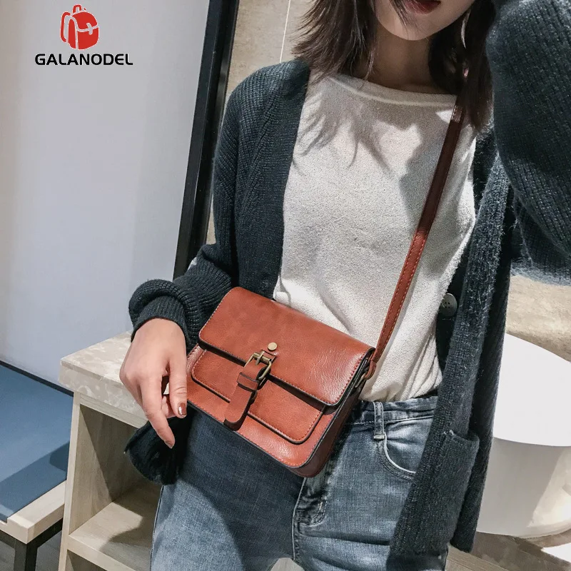 2019 Ретро Маленькая квадратная раскладушка модная повседневная кожаная сумка