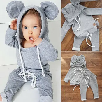 

Spring Autumn Cotton Newborn Grey Clothes Set Baby Boy Girl Clothes Hoodie Top Coat Long Pant Children Casual Outfit Set