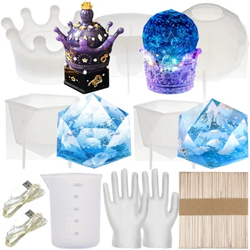 

Geometric Epoxy Resin Molds Set Crown Trinket Box uv resin mold for diy jewelry making