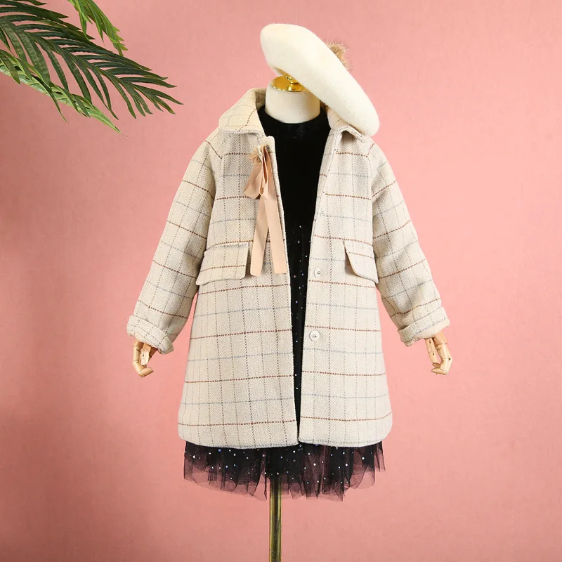 

Girls wear tartan coat 2019 autumn and winter new temperament children's lapel quilted woolen coat thick