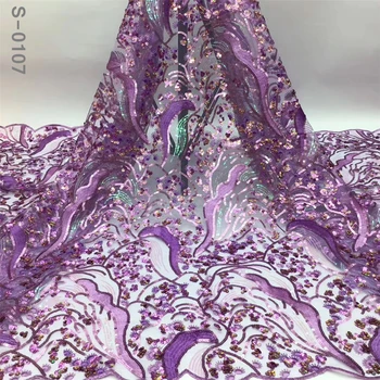 

2020 Sequin Lace Fabric Mesh Purple Color African Embroidery Sequence Nigerian French Party Latest High Quality Tulle Hot Sale