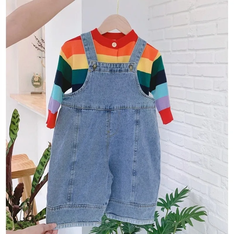 2025 Autumn New Children Loose Overalls Baby boys girls casual Jean Jumpsuit Solid Outwear Cloth 1-7Y Kids high qualit bib pants — view 5