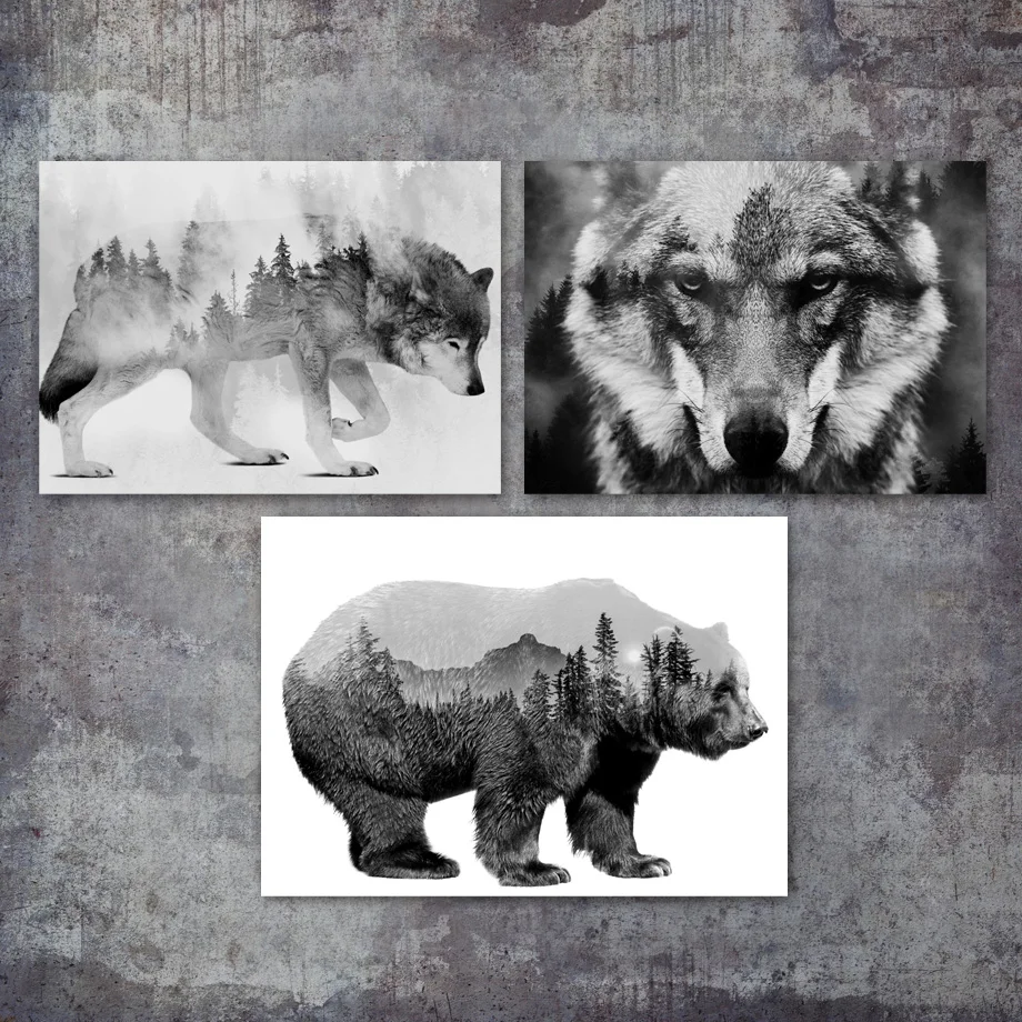 Nordic-Style-Canvas-Modern-Printed-Bear-Wolf-Creative-Landscape-Poster-Home-Decor-Painting-Wall-Art-Picture (2)
