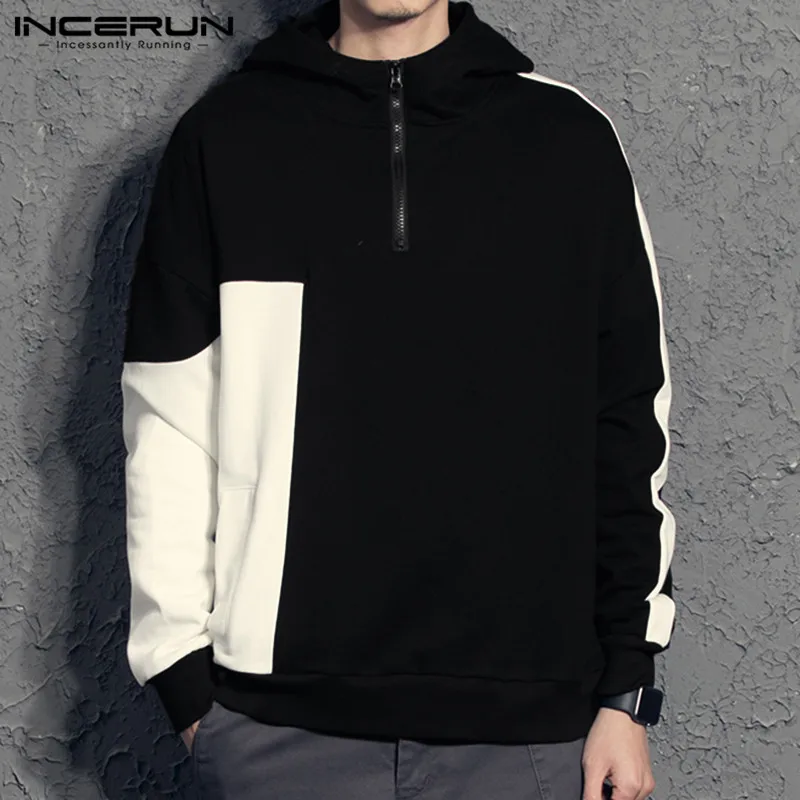 

INCERUN Fashion Color-block Men Hoodies Long Sleeve Hooded Casual Streetwear Zippers Pockets Sweatshirts Pullovers Hombre S-5XL