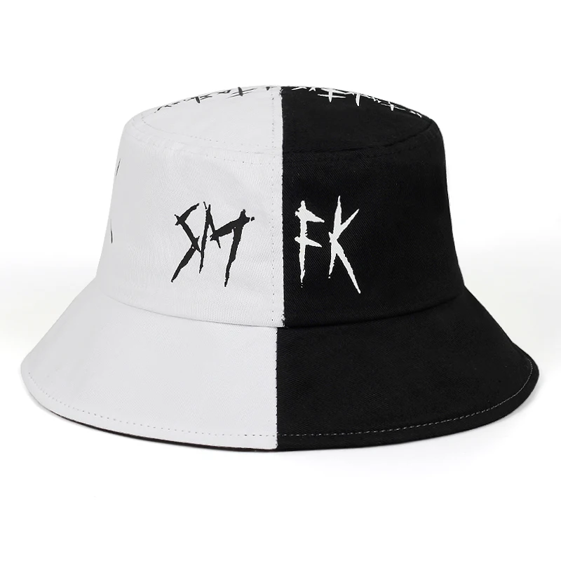 Graffiti Black and White Stitching Shade Fisherman Hat Basin Hat Street Hipsters Tide Brand Hip-hop Japanese Korean Student