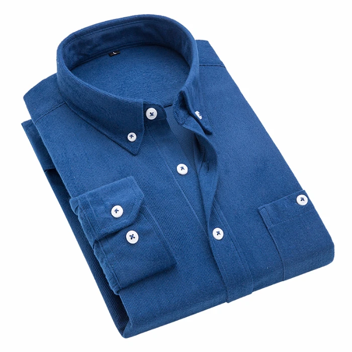 Мужская модная повседневная Однотонная рубашка с длинными рукавами, приталенная мужская деловая рубашка, брендовая мужская одежда, удобная одежда - Цвет: Denim blue