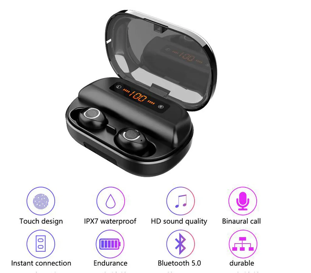 Беспроводные наушники Bluetooth гарнитура TWS водонепроницаемые бинауральные стерео наушники мини наушники-вкладыши с зарядным чехлом 4000 мАч