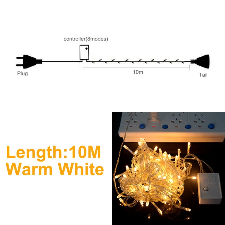 Сказочный светильник s Рождественская гирлянда светодиодный светильник s украшение 8 режимов струнный светильник на цепочке домашняя декоративная занавеска для спальни светодиодный светильник ing - Испускаемый цвет: 10M Warm White