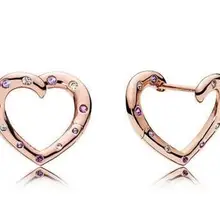 Оригинальные 925 пробы серебряные серьги, розовые яркие серьги в форме сердца для женщин, подарок на свадьбу, Модная европейская бижутерия