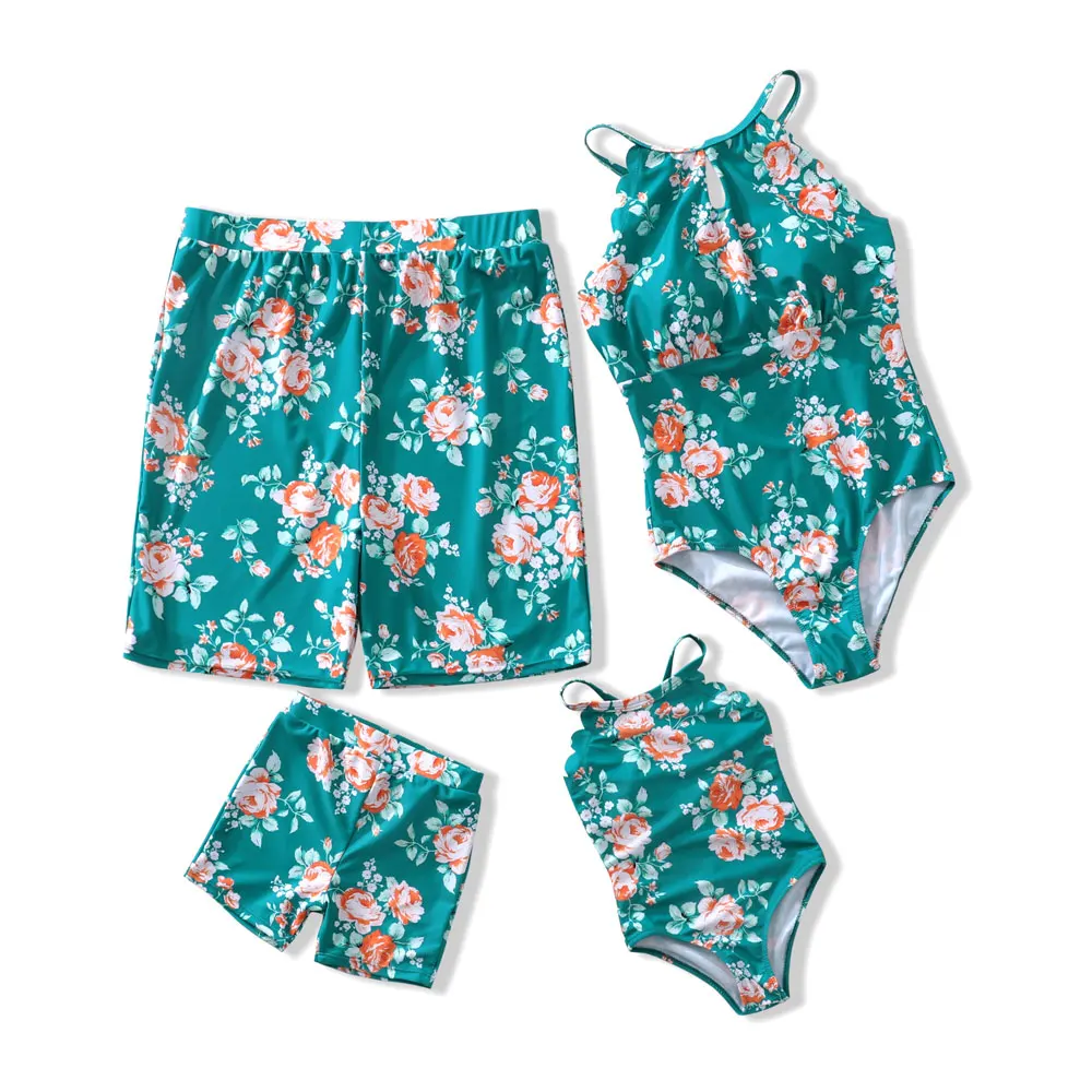 

Flower Swimsuit Family Matching Swimwear Mother Daughter Bath Suits Mommy Dad and Me Clothes Outfits Look Father Son Swim Trunks