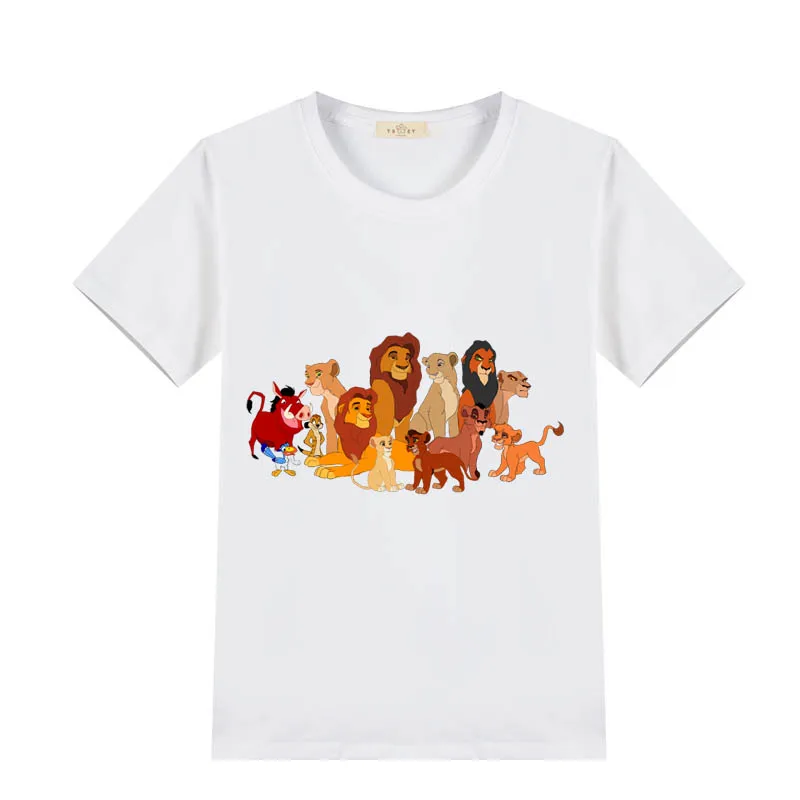 white Хлопок, цветная футболка с рисунком льва Simba для мальчиков и девочек, летняя футболка для детей 2, 4, 6, 8, 10, 12, 14 лет - Цвет: white