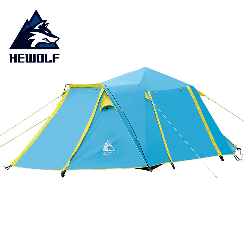 Blue Hewolf автоматическая 4-5 человек Двойной Слои палаточный лагерь 1 Спальня+ 2 Гостиная Портативный открытый Пеший Туризм пляжные кемпинговые палатки PU3000MM - Цвет: Blue