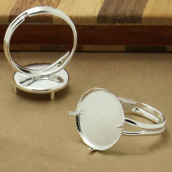 

Blank Rings Bases Findings Cricle Bezel with 4 Prong Pins Tray Rings Settings Cabochon Cameo Crafts DIY Silver Plated Brass