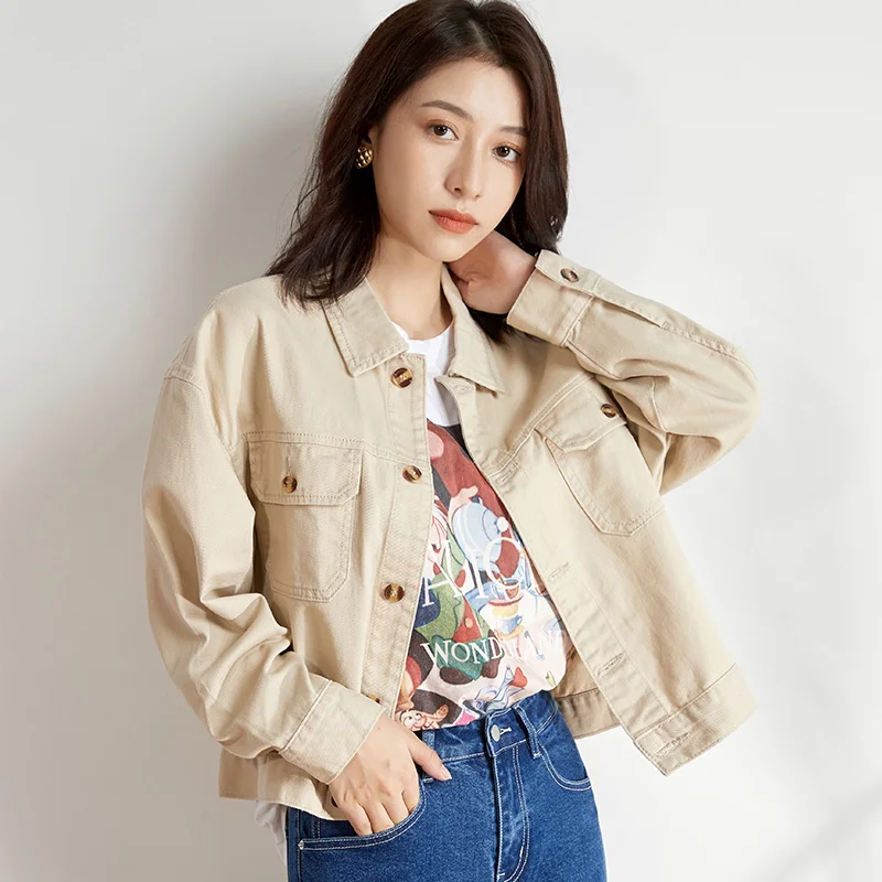 Женская короткая джинсовая куртка LEIJIJEANS классическая цвета слоновой кости