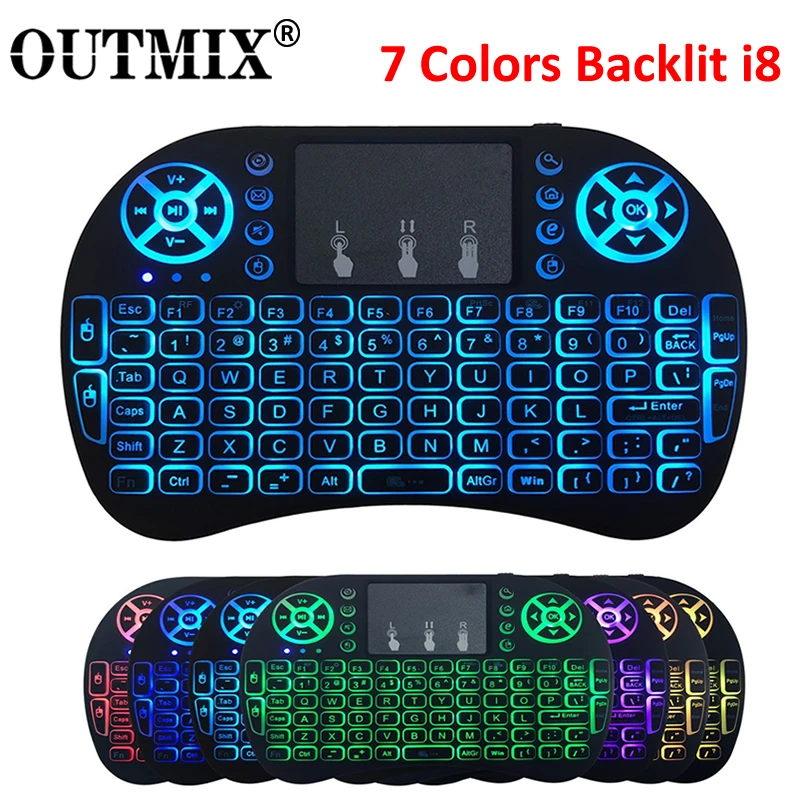 

7 Colors Backlit i8 keyboard Backlit English Russian Air Mouse 2.4GHz Wireless Keyboard Touchpad Handheld for TV Box H96 Max PC