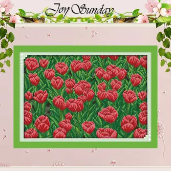 

The Tulip Garden Counted Cross Stitch 11CT 14CT Cross Stitch Set wholesale Scenery Cross-stitch Kit Embroidery Needlework
