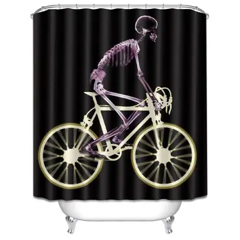 

Skull Bicycle Bathroom Mat Waterproof Polyester Fabric Shower Curtain 3D High-Definition Printing Does Not Fade 12 Shower Hooks