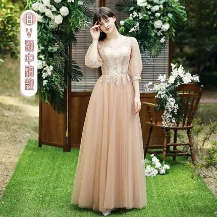 B Long JYX-88108# платье подружки невесты длинное серое, синее, красное, винно-коричневое платье для свадебной вечеринки, выпускного вечера рождественское бальное платье дешевая для девочек - Цвет: B Long