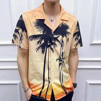 

Fashion 2020 Slim Fit Men's Social Shirts Breathable Comfortable Casual Blouse Men 3XL-L Summer Men Flower Shirt Short Sleeve
