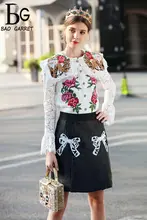 Baogarret/2019 Модный летний комплект одежды для подиума, женская белая кружевная блузка с вышивкой и вышивкой крестиком + жаккардовый костюм