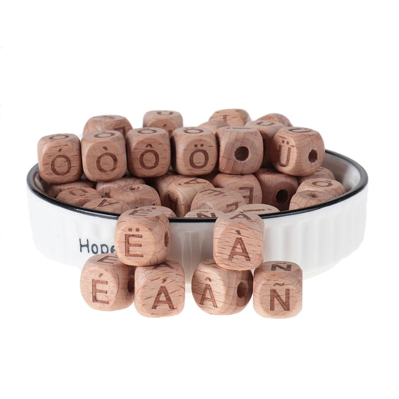 20pcs Wooden Beads Letters French Alphabet Beech Beads Baby Accessories Wooden Toys Pacifier Chain Baby Goods Diy 12mm Beads images - 6