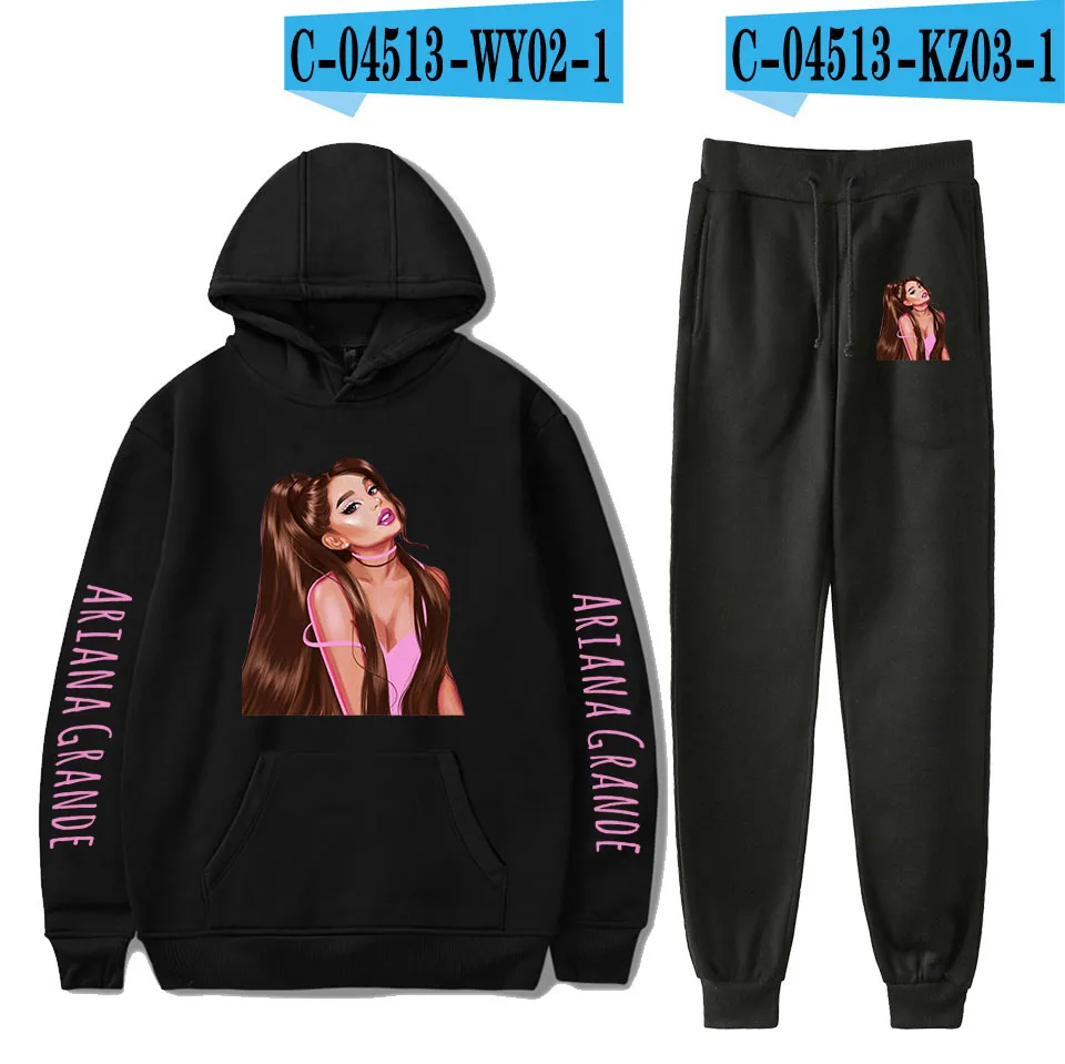 Ariana Grande, комплект с капюшоном и брюками, мужские толстовки и спортивные штаны, повседневный комплект из двух предметов с капюшоном для мальчиков, мужская одежда размера плюс 4XL - Цвет: 1