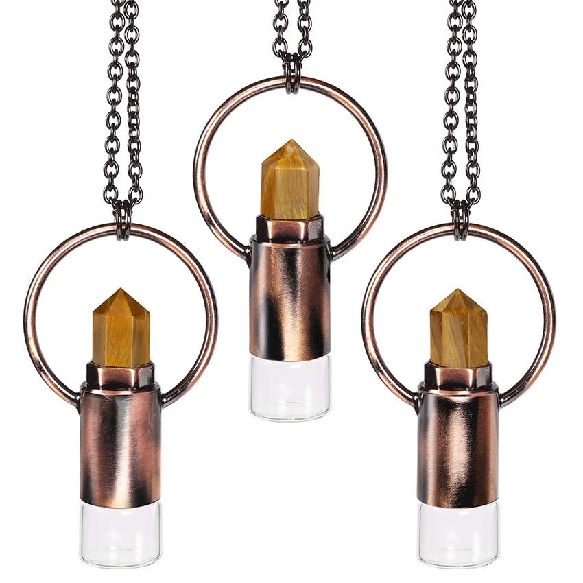 KFT 2ML Glass Bottle Natural Crystal Quartz Roll On Perfume Bottle Pendant Necklace Quartz Crystal Essential Oil Roller Bottle 6