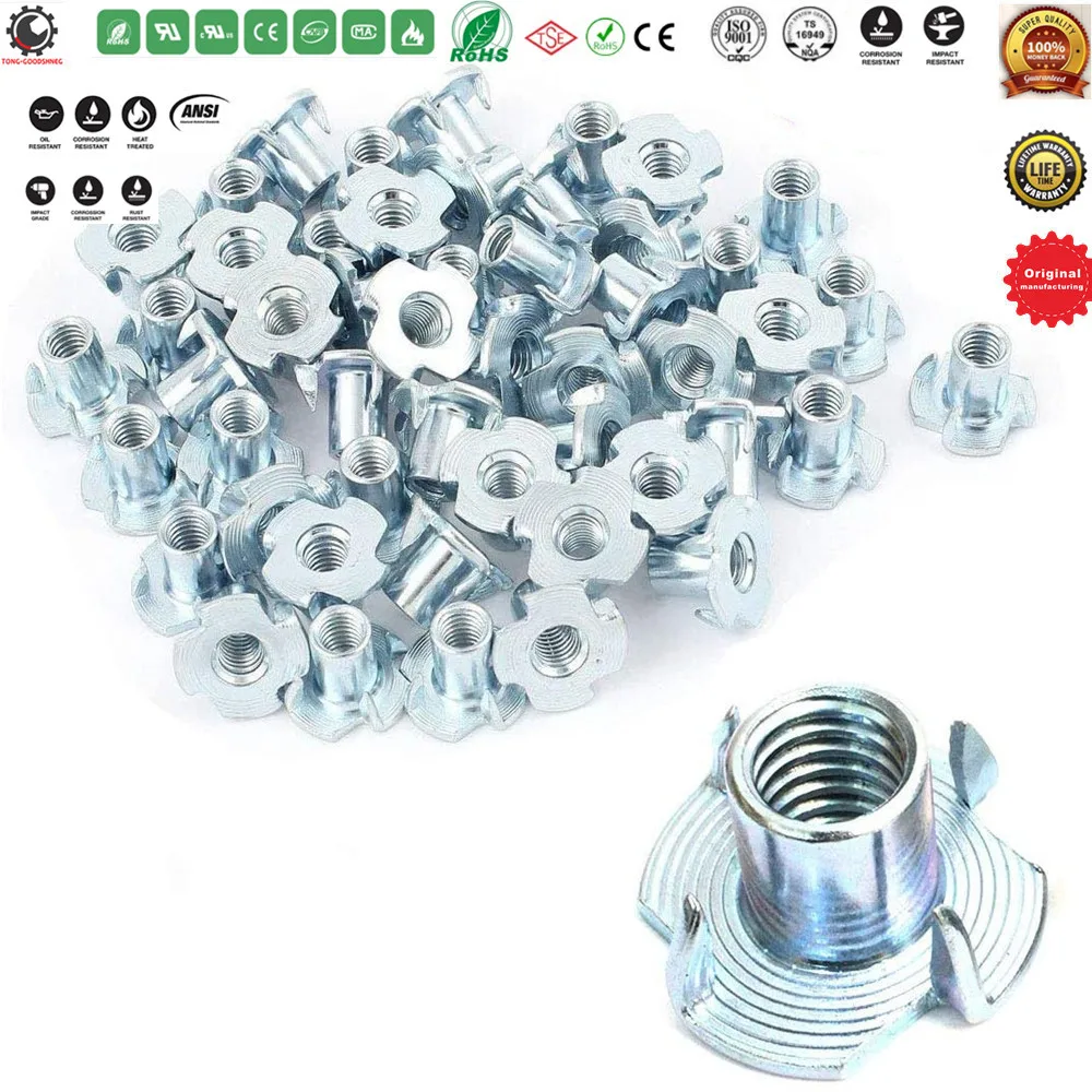 

Zinc Plated Steel T-Nut 4 Pronged Tee Blind Nuts Assortment Kit for Wood, Rock Climbing Holds, Cabinetry, Furniture,Fasteners