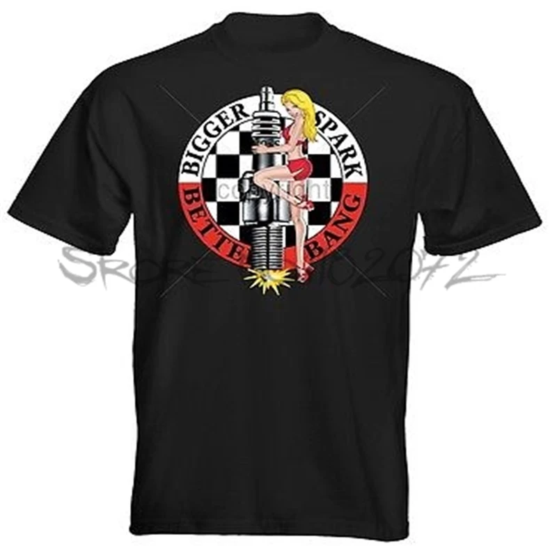 Velocitee Mens T-Shirt Bigger Spark Better Bang Hot Rat Rod Pin Up Rockabilly summer brand tshirt male cotton man tops sbz5363 | Мужская