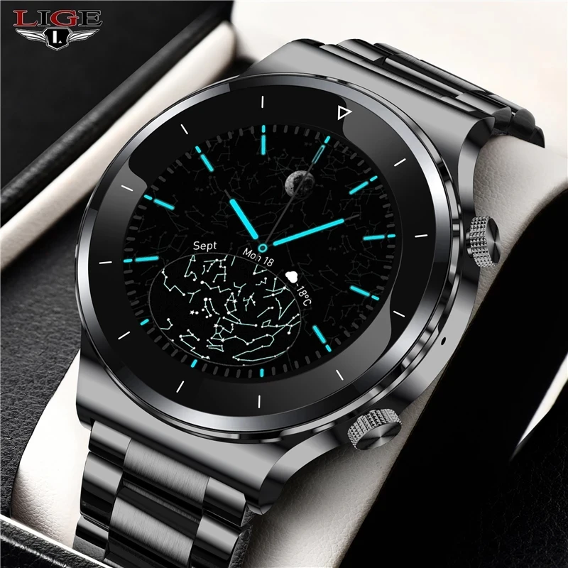 LIGE 2021 New Smart Watch Men Full Touch Screen Sports Fitness Watch IP67 Waterproof Bluetooth For Android ios smartwatch Mens