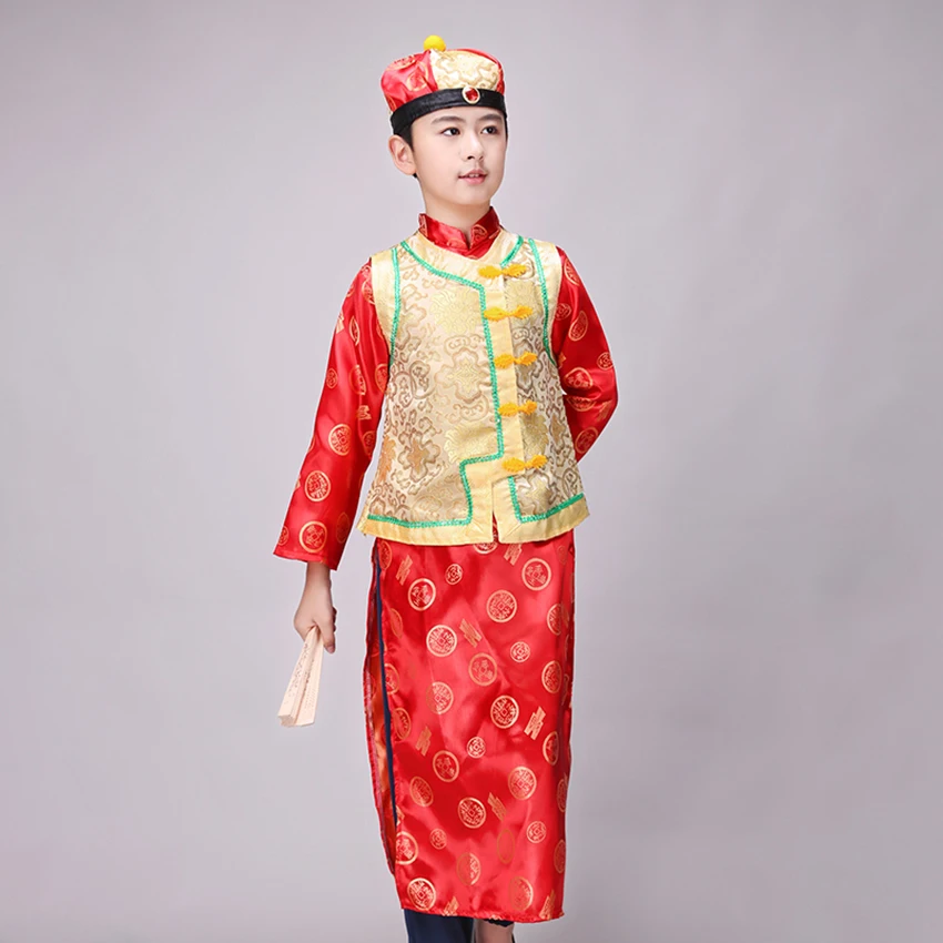 Классический в стиле ханьфу династии Цин Традиционный китайский стиль Emboridery танцевальный костюм для детей принцесса принц Ретро карнавальный наряд