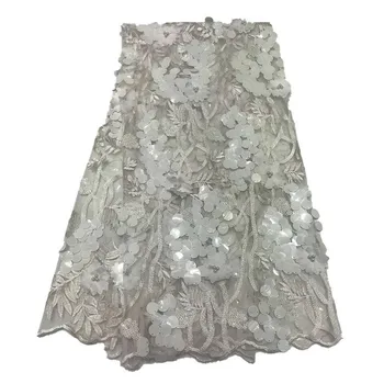 

African Lace Fabric 3D Flower sequins High quality beads with Embroidery Nigerian Lace Fabric For Women French Mesh Lace Fabric