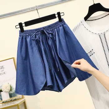 

Denim Shorts Women Wide-Leg Classic Blue Vintage Elastic High-Waist Loose Summer Fashion Female Plus Size Jean Shorts