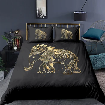 

Tribal Elephant Bedding Set Black Mysterious High End Retro Duvet Cover King Queen Twin Full Single Double High End Bed Set