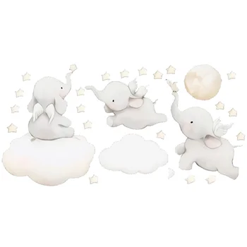 

1PC Cartoon Wall Sticker Adorable Wallpaper Elephant Cloud Sticker Self-Adhesive PVC Animal Paste for Home Office Kids Room