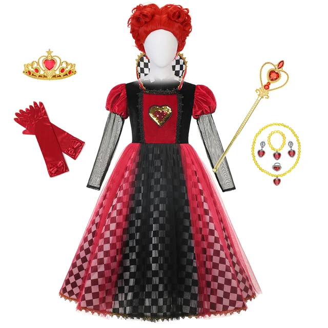 Красная Королева сердец платье принцессы Алиса в стране чудес Косплей маскарадное платье Delux вечерние НКА для девочек Хэллоуин Карнавал косплей костюм 1