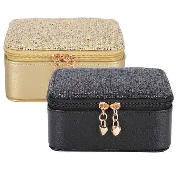 

Jewelry Box PU Leather Zipper Closure Portable Jewelry Storage Organizer with Movable Frame Ring Earrings Jewelry Tools