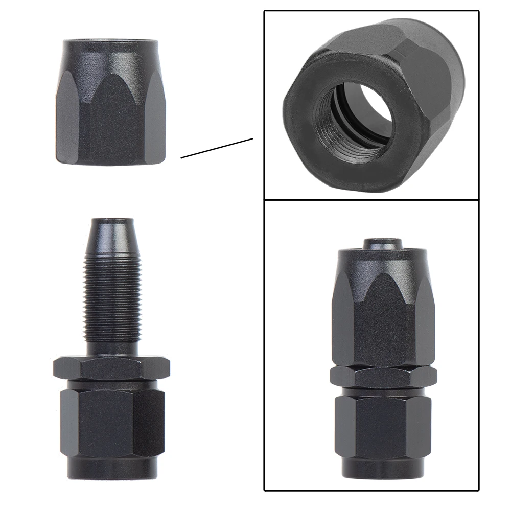 AN6 FKM Fuel Swivel Hose Anoized Aluminum Straight Elbow 0 45 90 120 Degree Hose End Oil Fuel Reusable Fitting Black