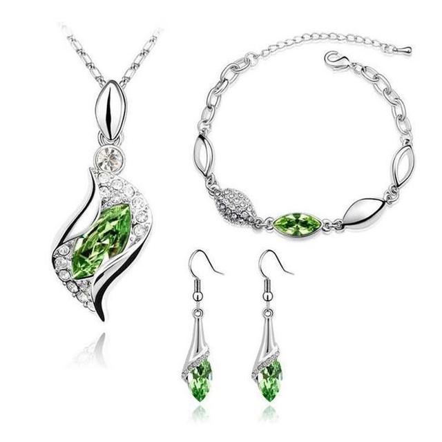 Austrian Crystal Jewelry Set Chain Horse Eye Pendant Necklace Bracelet Earrings Wedding Jewelry Sets Women