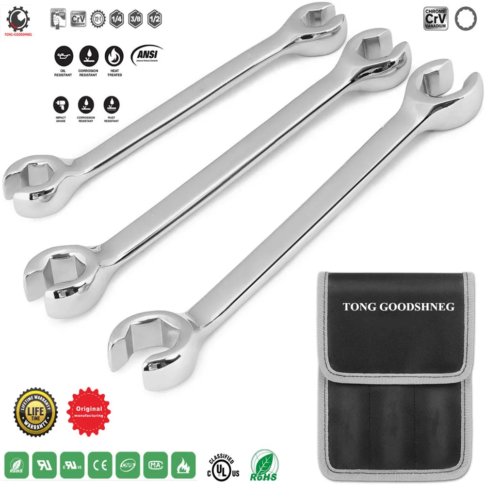 

Flare Nut Wrench Set,3-piece,Tubing wrench Chrome Vanadium Steel, Special Wrench Tool Set For Brake Hose Removal Organizer Pouch