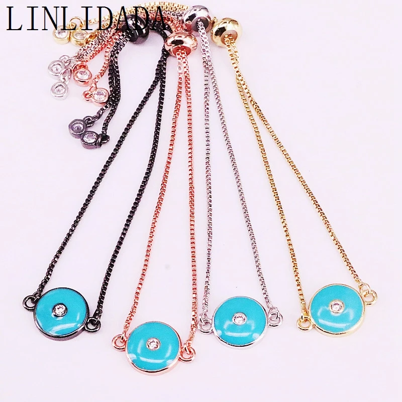 

12Pcs Blue Enamel Round Connectors Bracelet Charm Adjustable Jewelry