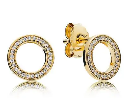 

Authentic 925 Sterling Silver Earring Golden Sparkling Circular Forever Crystal Stud Earring For Women Gift Fashion Jewelry