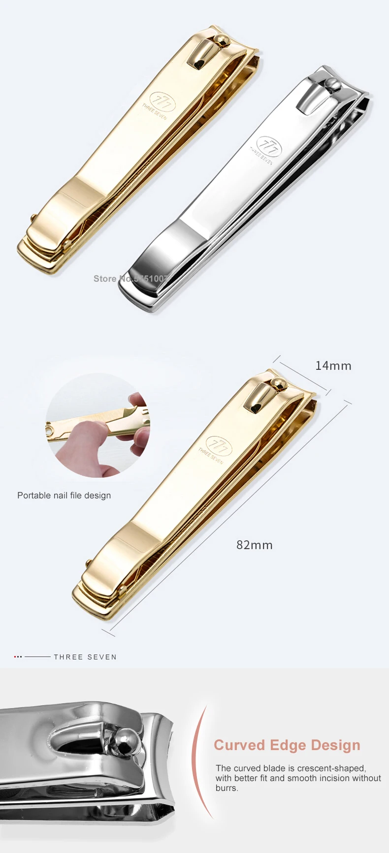 Description Picture 5 of itemTHREE SEVEN 1Pc Large-size Nail Clippers Trimmers 14K Gold-plated H-Carbon Steel Pedicure Care Professional Nail Tools