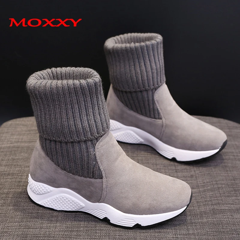 New Ladies Winter Knit Sneakers Women Shoes Designer Winter Sneakers Fur Warm Plush Sport Sock Boots Casual Shoes Female