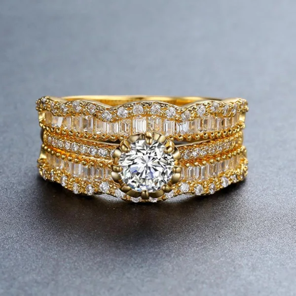 

Europe/United States Zircon Ring Plated 925 Silver Plated 18k Gold Luxury Three-piece Set of Men/Women's Universal Ring