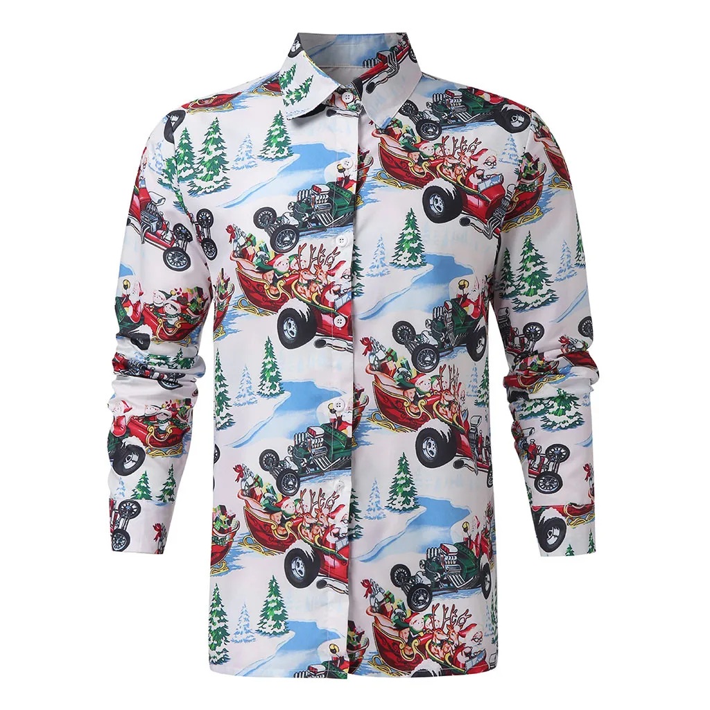 Мужская рубашка на осень и зиму, модные мужские рубашки с принтом рождественской елки и снега, стильные модные повседневные рубашки с длинным рукавом