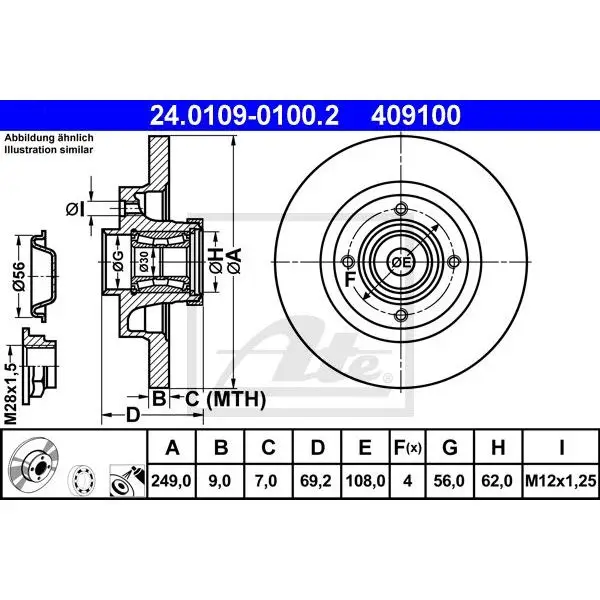 Диск тормозной задний с подш.и кольц.ABS\ Citroen C3/C4 1.4-1.6
