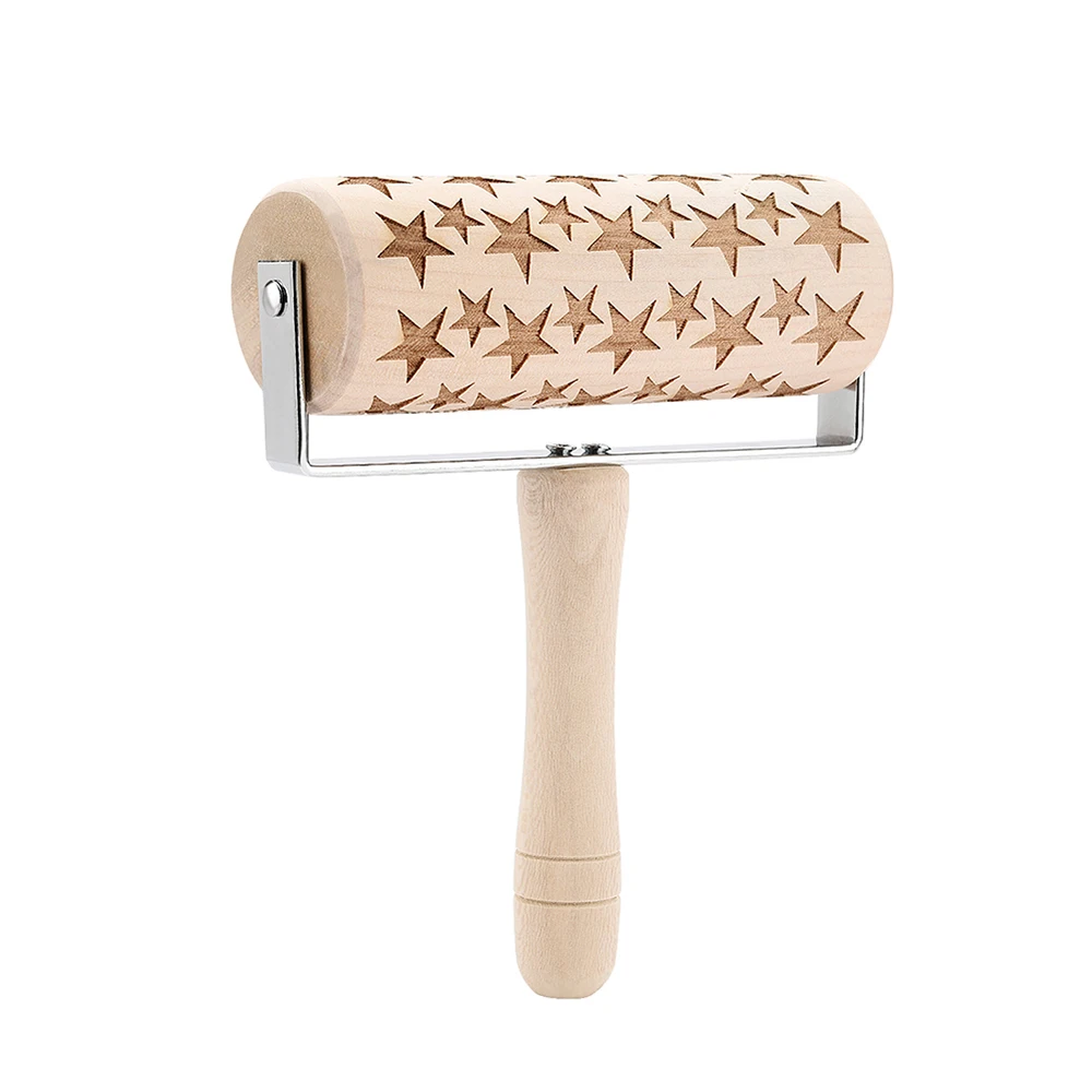Christmas Snowflake Embossing Rolling Pin Wooden Rolling Pin Christmas Elk/pointed Star/leaves/flower Patterned Rolling Pin